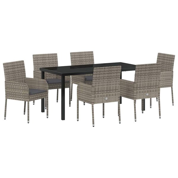 vidaXL Ensemble de salle à manger pour jardin 7 Pièces Gris Poly rotin