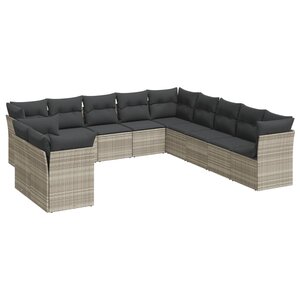 vidaXL Salon de jardin 11 Pièces avec coussins gris clair résine tressée