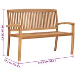 vidaXL Banc de jardin empilable et coussin 128 5cm Bois de teck massif