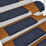 vidaXL Tapis d'escalier autocollants 15 pièces 65 x 21 x 4 cm Bleu Bord rectangulaire