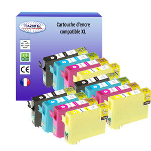 12 Cartouches Compatibles pour Epson Stylus SX438W, SX440W, SX445W, SX525WD, SX535WD, SX620FW remplace Epson T1291/2/3/4- T3AZUR