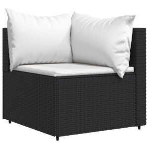 vidaXL Canapé d'angle de jardin avec coussins Noir Résine tressée