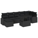 vidaXL Set de Canapés de Jardin 8 Pièces avec Coussins Noir Poly Rattan