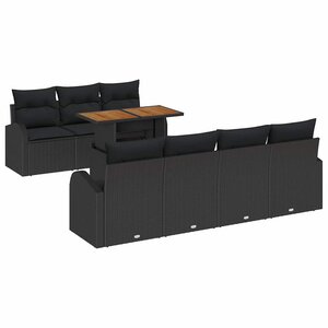 vidaXL Ensemble de canapé de jardin 8 Pièces Noir Poly rotin