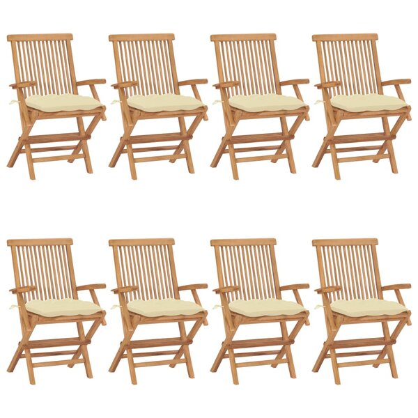 vidaXL Chaises de jardin et coussins blanc crème lot de 8 Teck massif