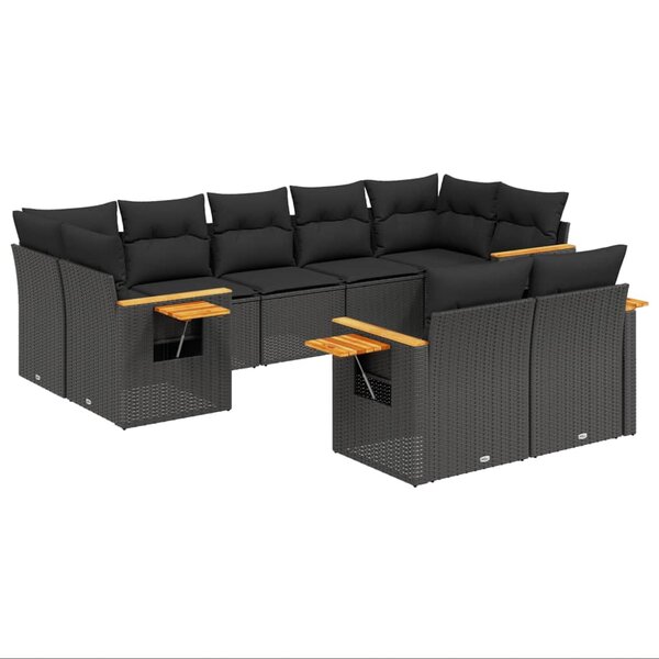 vidaXL Salon de jardin 9 Pièces avec coussins noir résine tressée