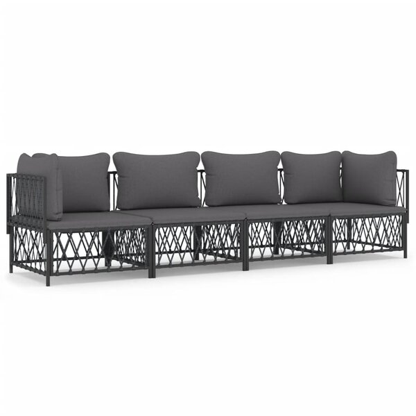 vidaXL Salon de jardin avec coussins 4 Pièces anthracite acier