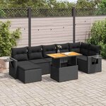 vidaXL Salon de jardin 8 Pièces avec coussins noir résine tressée