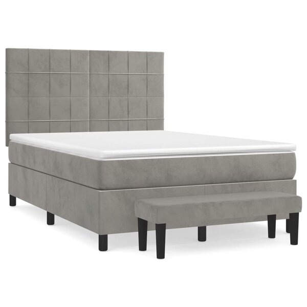vidaXL Sommier à lattes de lit et matelas Gris clair 140x190cm Velours