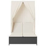 vidaXL Chaise longue double avec toit et rideaux noir résine tressée