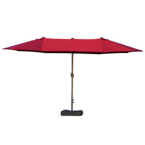 Parasol de jardin XXL dim. 4 6L x 2 7l x 2 4H m ouverture fermeture manivelle pied & contrepoids inclus acier polyester haute densité bordeaux