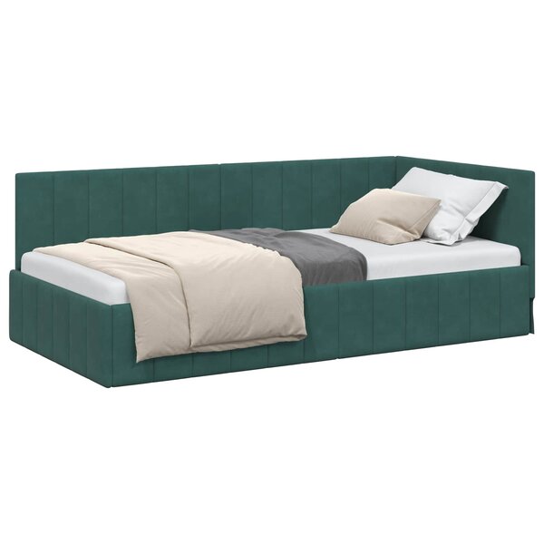 vidaXL Cadre de lit d'angle Vert foncé 90 cm x 190 cm Velours