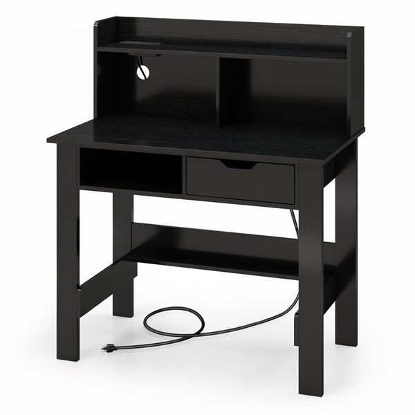 Bureau d'ordinateur 95 x 56 x 109 5 cm avec station de charge intégrée et étagère ouverte design moderne MDF noir 20_0010865