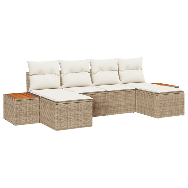 vidaXL Ensemble de canapé jardin 6 pièces avec coussins Beige Rattan Poly Acacia