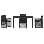 Ensemble repas jardin 5 pièces avec coussins en poly-rattan noir