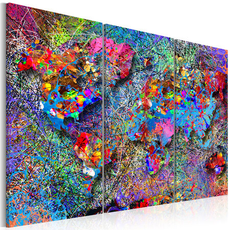 Tableau - world map: colourful whirl l x h en cm 90x60