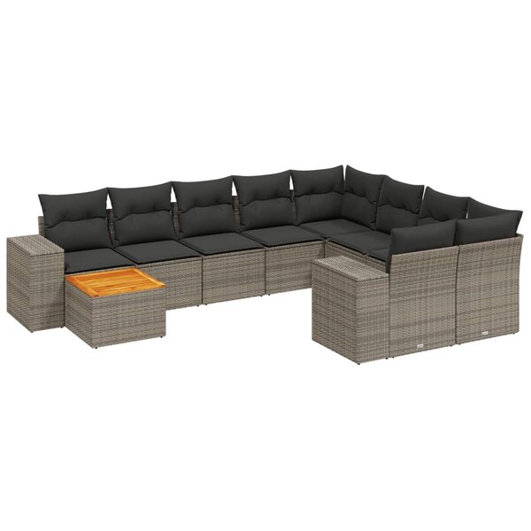 vidaXL Salon de jardin avec coussins 10 Pièces gris résine tressée