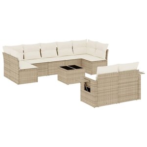 vidaXL Salon de jardin avec coussins 10 Pièces beige résine tressée