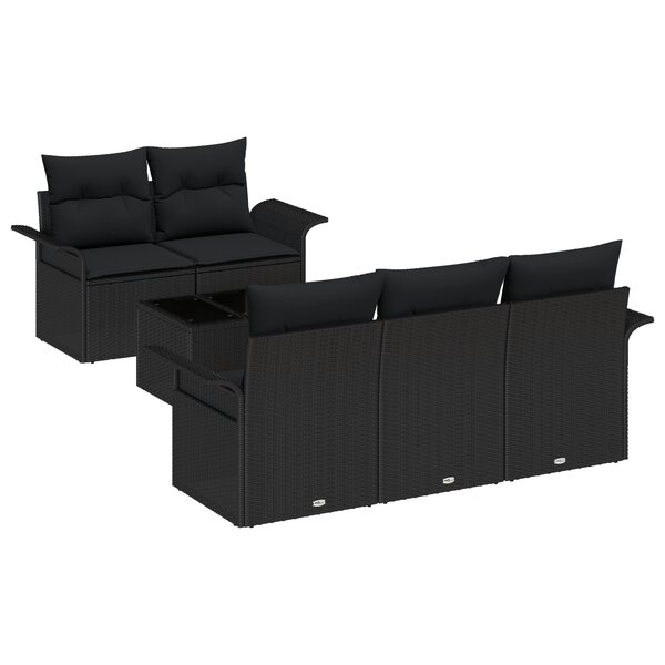 vidaXL Canapé de jardin 6 pièces avec coussins en rattan poly noir