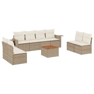 vidaXL Salon de jardin avec coussins 9 Pièces beige résine tressée