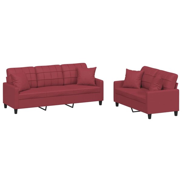 vidaXL Ensemble de canapés 2 Pièces et coussins rouge bordeaux similicuir