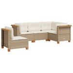 vidaXL Salon de jardin avec coussins 5 Pièces beige résine tressée