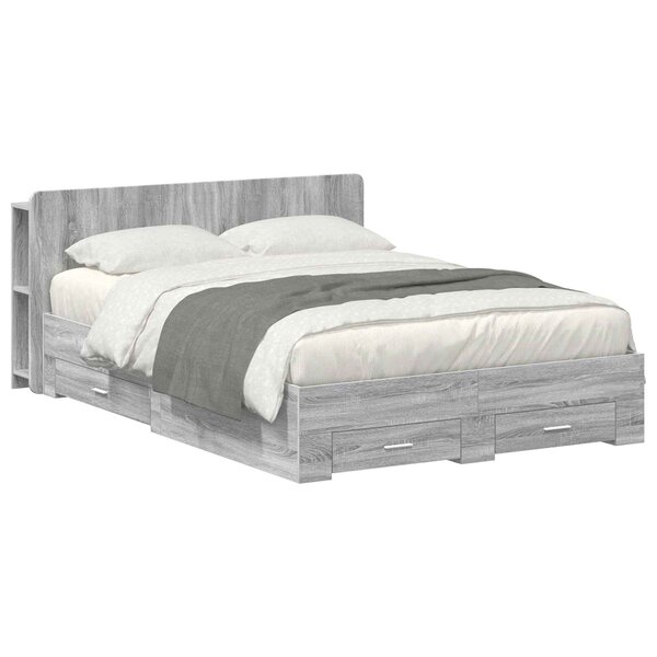 vidaXL Cadre de lit avec rangement Sonoma gris 160 x 200 cm