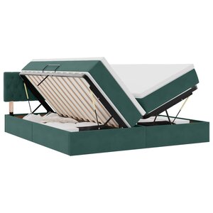 vidaXL Lit de rangement LED avec matelas Vert foncé 180 x 200 cm