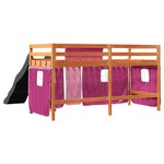 vidaXL Lit mezzanine enfants et rideaux rose 90x190cm bois pin massif