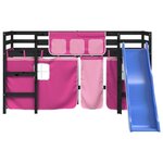 vidaXL Lit mezzanine enfants et rideaux rose 90x200cm bois pin massif