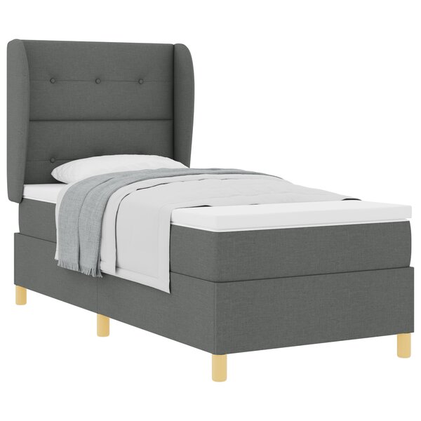 Lit Box Spring vidaXL avec matelas gris foncé 90x200 cm en tissu