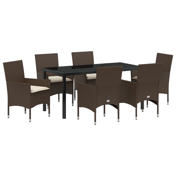 vidaXL Ensemble de salle à manger de jardin 7 pièces avec coussins marron poly rotin
