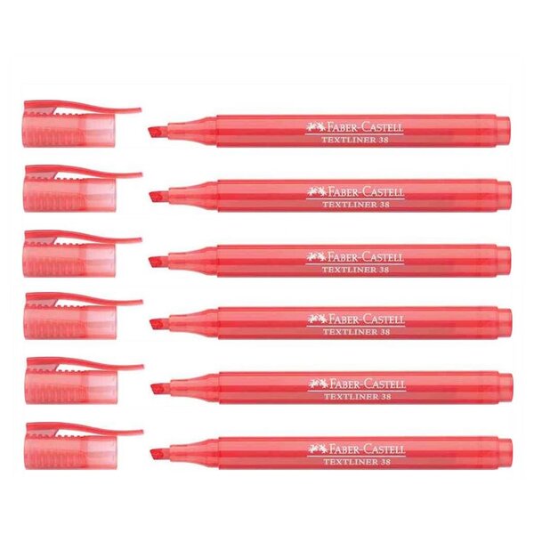 Surligneur TEXTLINER 38 Pointe Biseautée 1 - 4 mm Rouge x 6 FABER-CASTELL