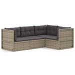 vidaXL Salon de jardin 4 Pièces avec coussins Gris Résine tressée