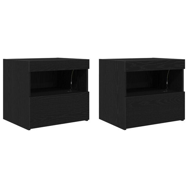 Meubles de chevet vidaXL avec lumières LED 2 Pièces Chêne noir 50x40x45 cm