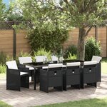 vidaXL Ensemble de salle à manger de jardin 9 pièces avec coussins noir en rattan synthétique