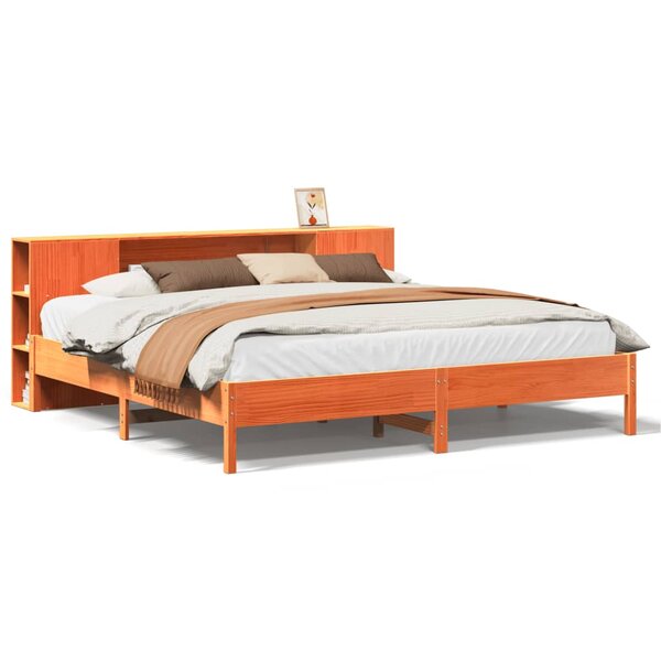 vidaXL Lit bibliothèque sans matelas cire marron 200x200 cm pin massif