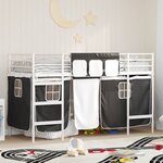 vidaXL Cadre de Lit Mezzanine pour Enfants avec Rideaux Blanc et Noir
