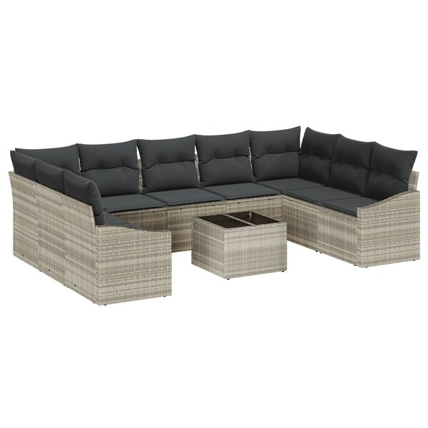 vidaXL Ensemble de jardin 10 pièces avec coussins en rattan gris poly