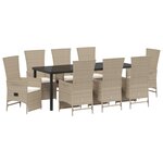 vidaXL Set de Chaises de Jardin Inclinables 9 Pièces Beige Crème