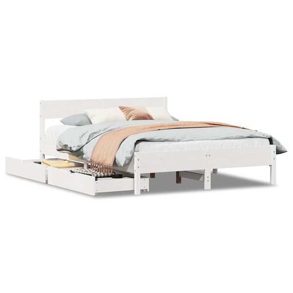 vidaXL Cadre de lit sans matelas blanc 135x190 cm bois de pin massif