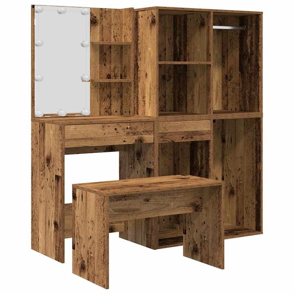 vidaXL Ensemble de coiffeuse avec LED vieux bois bois d'ingénierie