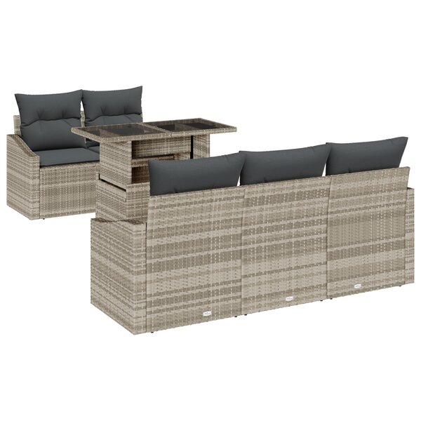 vidaXL Ensemble de jardin 6 pièces avec des coussins en poly rotin gris clair