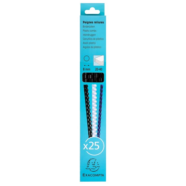 Boite 25 Reliures Spirales Plastique 8mm - Noir - Exacompta