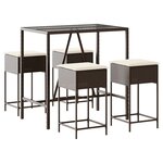 vidaXL Ensemble de bar de jardin avec coussins 5 Pièces marron poly rotin
