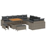 vidaXL Canapé de jardin 13 pièces avec coussins en poly rotin gris et au bois d'acacia