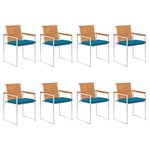 vidaXL Chaises de jardin 8 Pièces avec coussins Bois d'acacia solide