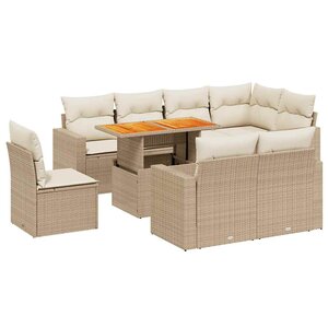 vidaXL Salon de jardin avec coussins 9 Pièces beige résine tressée