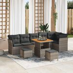 vidaXL Ensemble de canapé de jardin 9 Pièces Gris polyrotin