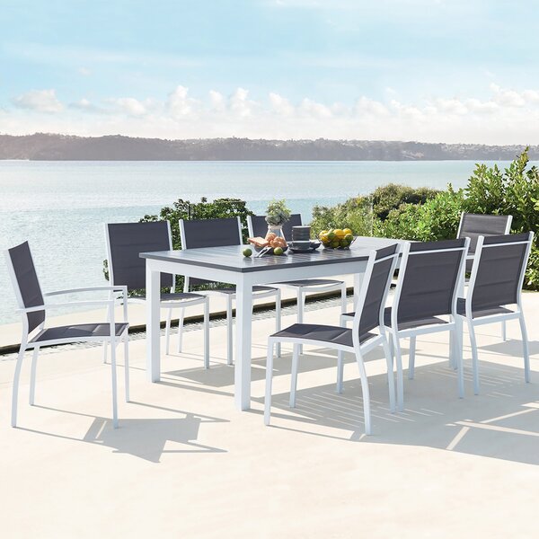 L'Intemporel : Salon de jardin blanc extensible en aluminium 8 places textilène